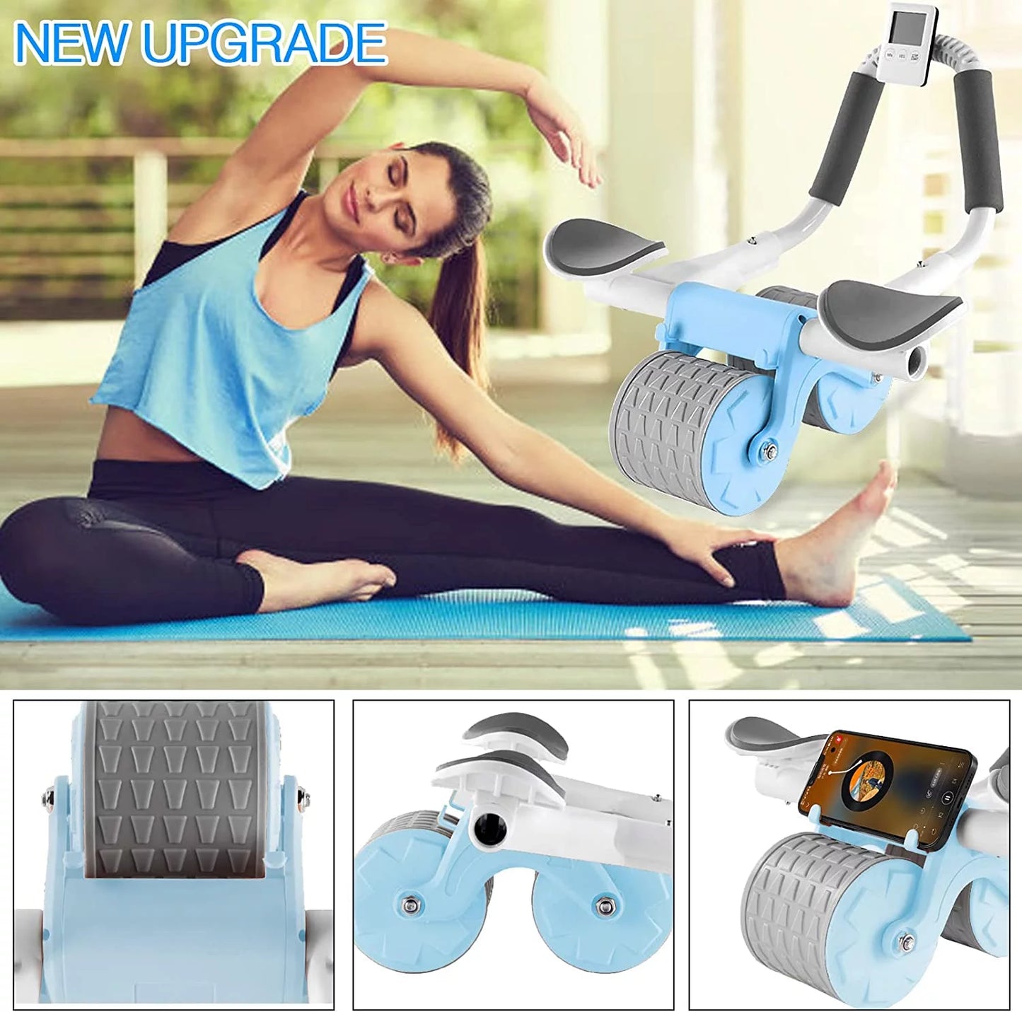 2024 New with Timer Ab Abdominal Exercise Roller Elbow Support, Abs Roller Wheel Core Exercise Equipment, Automatic Rebound Abdominal Wheel(Black)