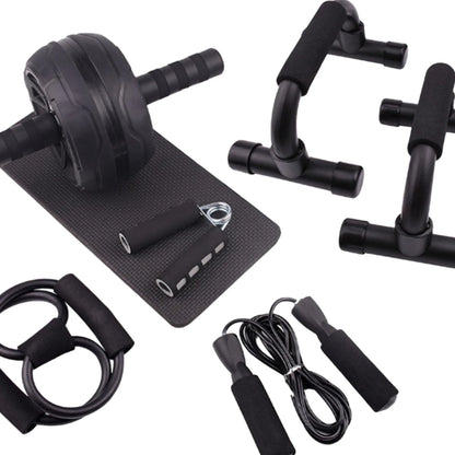 Abs Roller Wheel Indoor Fitness Equipment Set Home Gym Workout Chest Expander Black